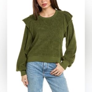 GOLDIE EUC Sz M Olive Green Women's Terry Ruffle Shoulder Top